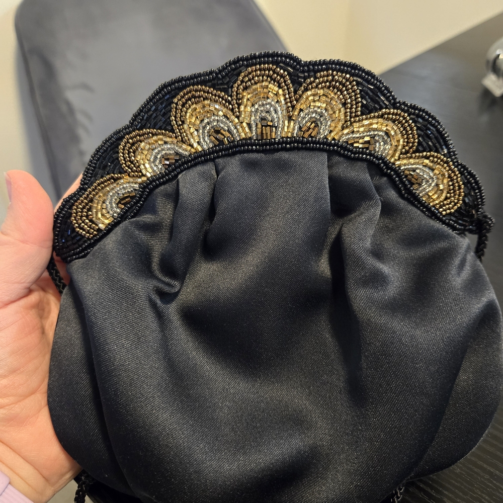 Magid Elegant Black and Gold Beaded Clutch
